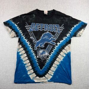 Vintage Y2K Detroit Lions Tie Dye T Shirt Men Large Blue NFL Graphic AOP Sporty